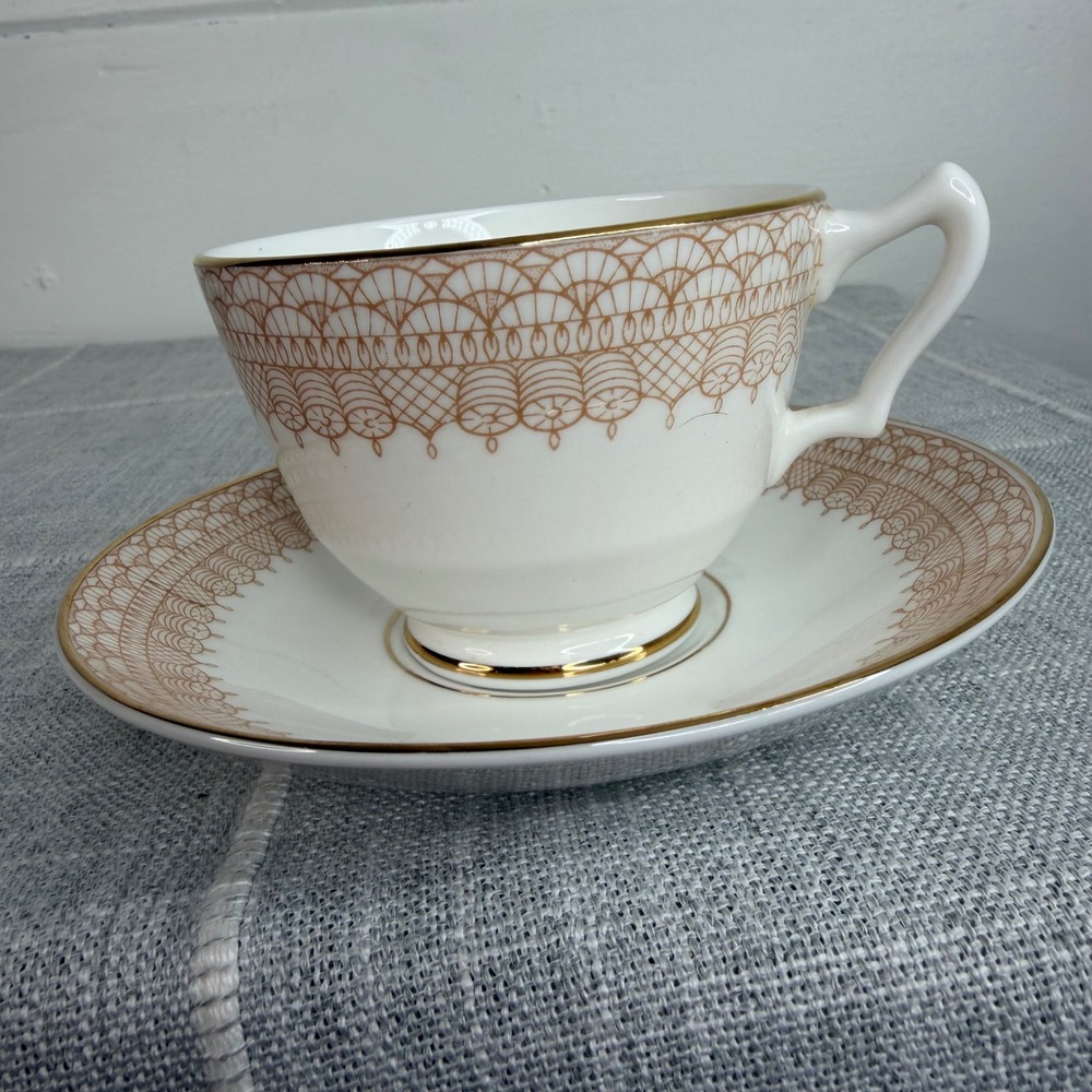 Crown‎ Staffordshire Classic Footed Cup And Saucer Gold Lace White & Gold